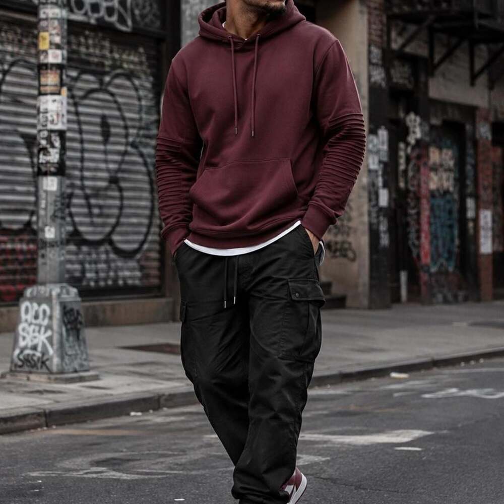 I.N.C. International Concepts Moto Ribbed Burgundy Hoodie